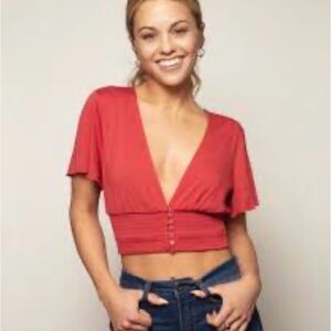 Forever 21 Red Deep V-Neck Crop Top